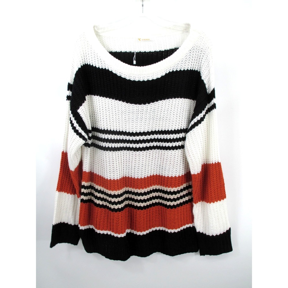NWOT KIRUNDO Pullover Waffle Knit Sweater Women L Multicolor Stripe Retro Y2K